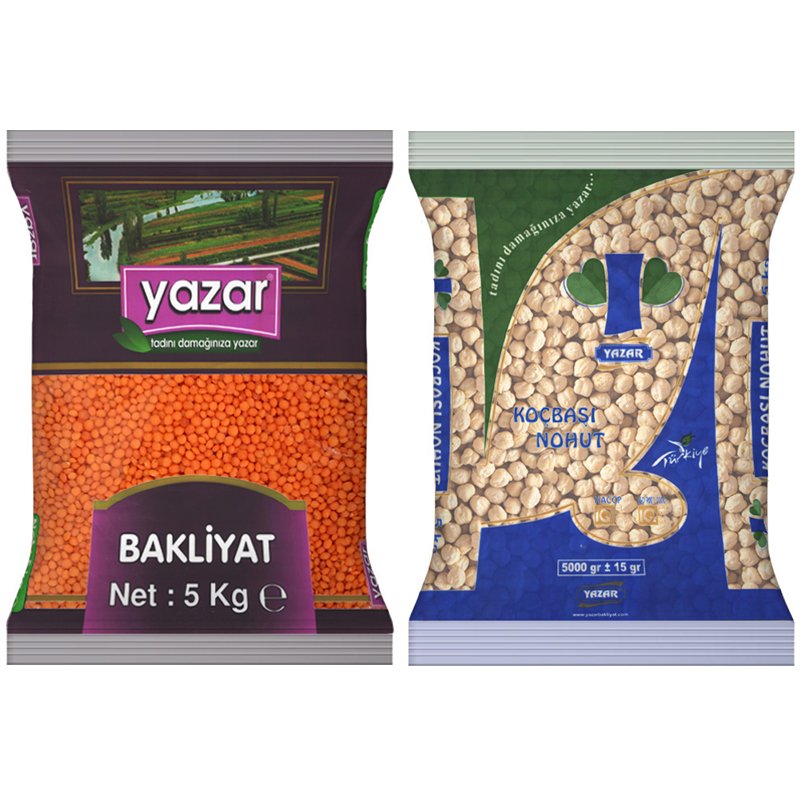 Yazar Kırmızı Mercimek 5 Kg + Koçbaşı Nohut 5 Kg